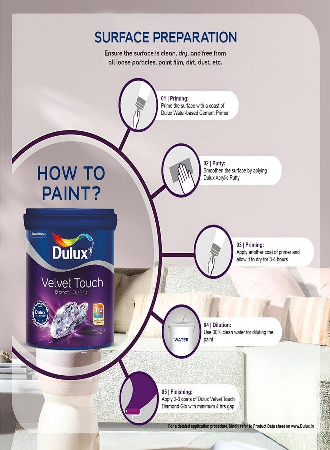 ديولكس دهان دولوكس دايموند جلو سوبر بريميوم الداخلي للجدران مع ضمان لمدة 6 سنوات | دهان قابل للغسل ومتين | ألوان غنية، كثيفة، وناعمة، أبيض (1 لتر، أبيض طبيعي) - Image 3